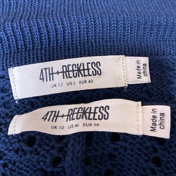 4th & Reckless Henrique Women's Blue Open Knit Beach Swim Cover Up Shirt Set L - Picture 6 of 7